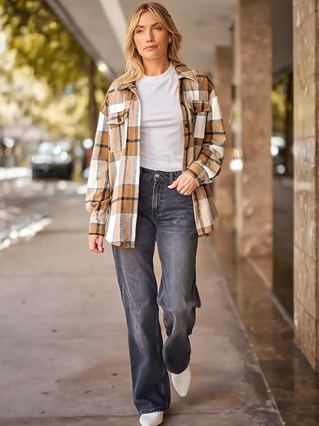 Effortlessly Stylish: Button Down Long Sleeve Shacket for Women.