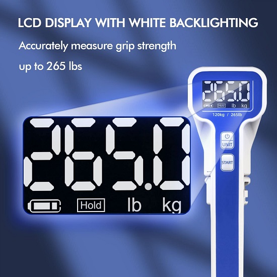 Handexer Grip Strength Tester 265lb/120kg, Digital Hand Dynamometer FDA Registered with Backlit LCD for Grip Strength Testing and Training