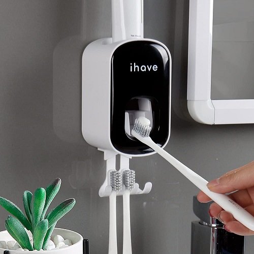 iHave Toothbrush Holders Bathroom Accessories, Smart Home Products Tooth Brushing Holder with Automatic Toothpaste Dispenser Bathroom Organizer