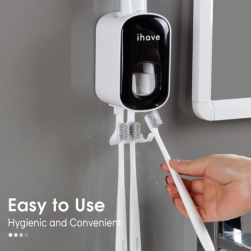 iHave Toothbrush Holders Bathroom Accessories, Smart Home Products Tooth Brushing Holder with Automatic Toothpaste Dispenser Bathroom Organizer