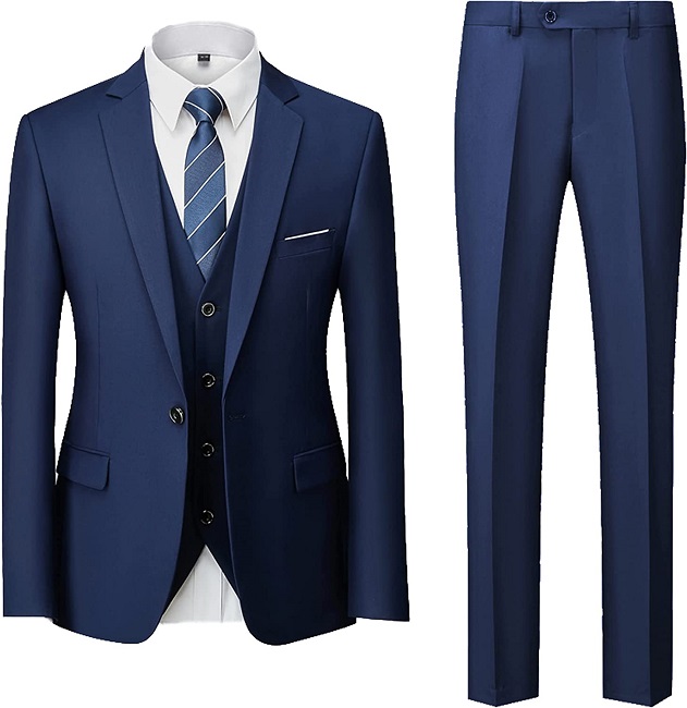 UNINUKOO Men Suits Slim Fit 3 Piece 1 Button Wedding Formal Business Tuxedo Suit Jacket Pants Vest Set US Size M Navy
