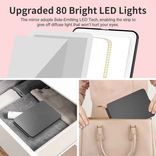 Illuminated Travel Makeup Mirror - 80 Bright LED Lights for Flawless Makeup Application 