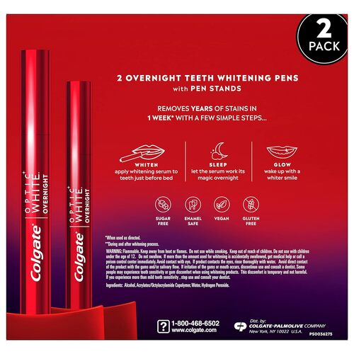 Optic White Overnight Teeth Whitening Pen, Teeth Stain Remover to Whiten Teeth, Teeth Whitening for Sensitive Teeth, 35 Nightly Treatments Per Pen By Colgate