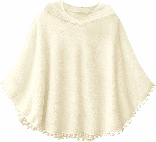Kids Girls Sherpa Fleece Pullover Hoodies Jacket Pompom Fuzzy Coat Poncho Cloak Cape