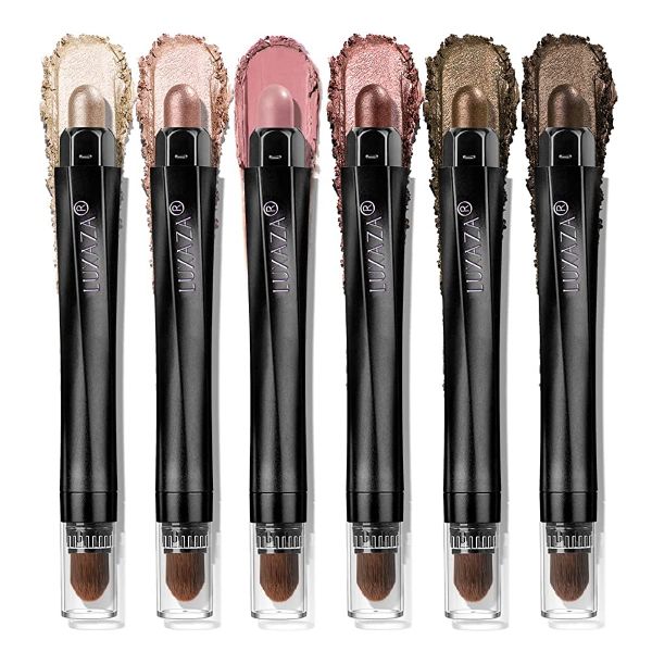 LUXAZA 6PCS Pink Brown Eyeshadow Stick Makeup Set, Metallic Matte Shimmer Cream Eye Shadow Pencil Crayon, Eye Brightener Highlighter Eyeliner Crayon Make up Set