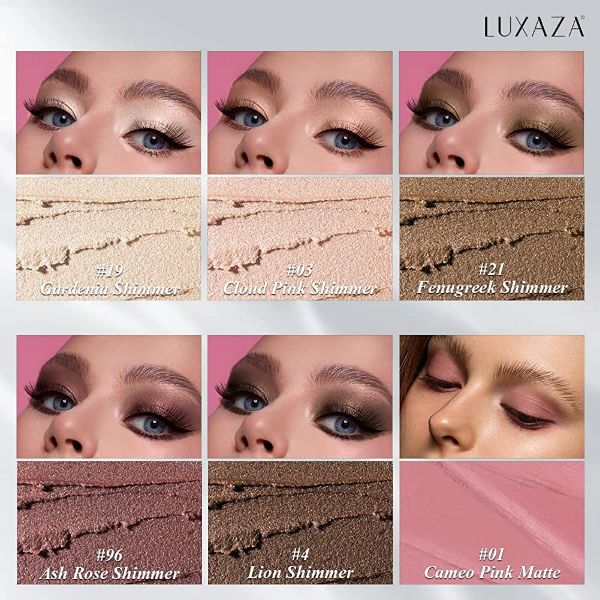 LUXAZA 6PCS Pink Brown Eyeshadow Stick Makeup Set, Metallic Matte Shimmer Cream Eye Shadow Pencil Crayon, Eye Brightener Highlighter Eyeliner Crayon Make up Set