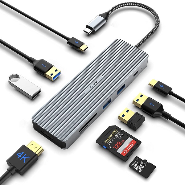 USB C Hub, TOTU 9-in-1 Docking Station Type C Hub with 4K HDMI Port, 3 USB 3.0 Ports,1 USB 2.0 Port, 1 USB C Port,SD/TF Card Reader,100W PD USB-C Power Delivery,for Mac Pro and Other Type C Laptops