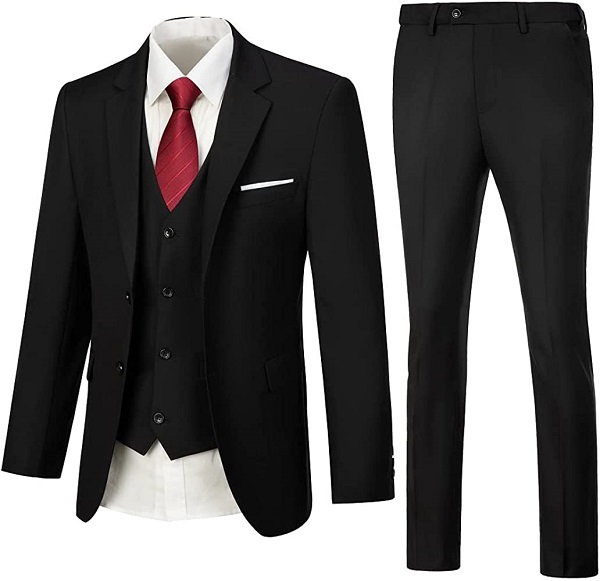 Mens Suit Slim Fit 3-Piece Set Men's Black Formal Suits Solid Blazer Vest Pants Wedding Suit for Men Size L