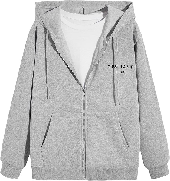 SOLY HUX Men's Zip Up Letter Print Long Sleeve Hoodies Casual Sweatshirt Jacket with Pocket Grey M