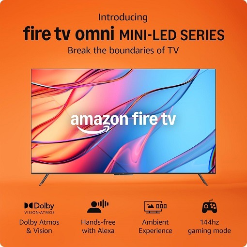 Amazon Fire TV 75-Inch Omni QLED Mini-LED Smart TV – 4K UHD, Dolby Vision IQ, Alexa Built-In, 144Hz Gaming Mode – 2024 Model