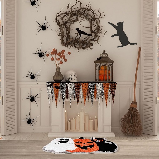 Halloween Bath Rug Pumpkin Ghost Black Cat Pattern Bath Mat Non Slip Shower Rugs Foot Mat Front Door Mat Carpet Floor Rug for Home Kitchen Bedroom Bathroom Living Room Decor By Whaline 
