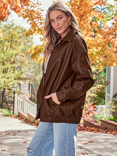 Close-up of the jacket's soft, high-quality faux leather material.