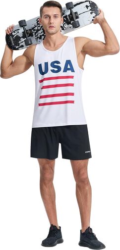 Men's athletic tank top in White with moisture-wicking fabric.