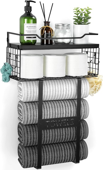 Black Wall Mounted Towel Racks for Bathroom Storage 
