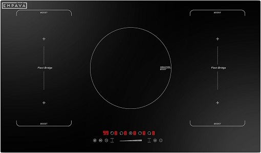 Empava 36 Inch Induction Hob Electric Cooktop, Flat Glass Top Stove with 5 Burners Bridge Function, Timer, Pause, Child Lock, Booster, Slider Level Control, Shutdown, Auto Pan Detection, Black