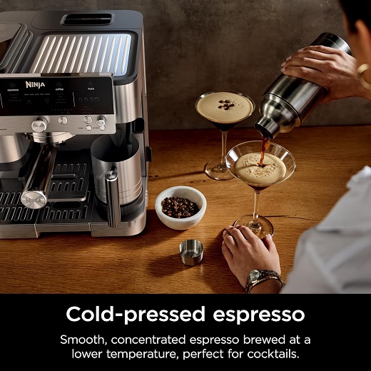 Ninja® Luxe Café Premier espresso machine with a sleek stainless steel design.