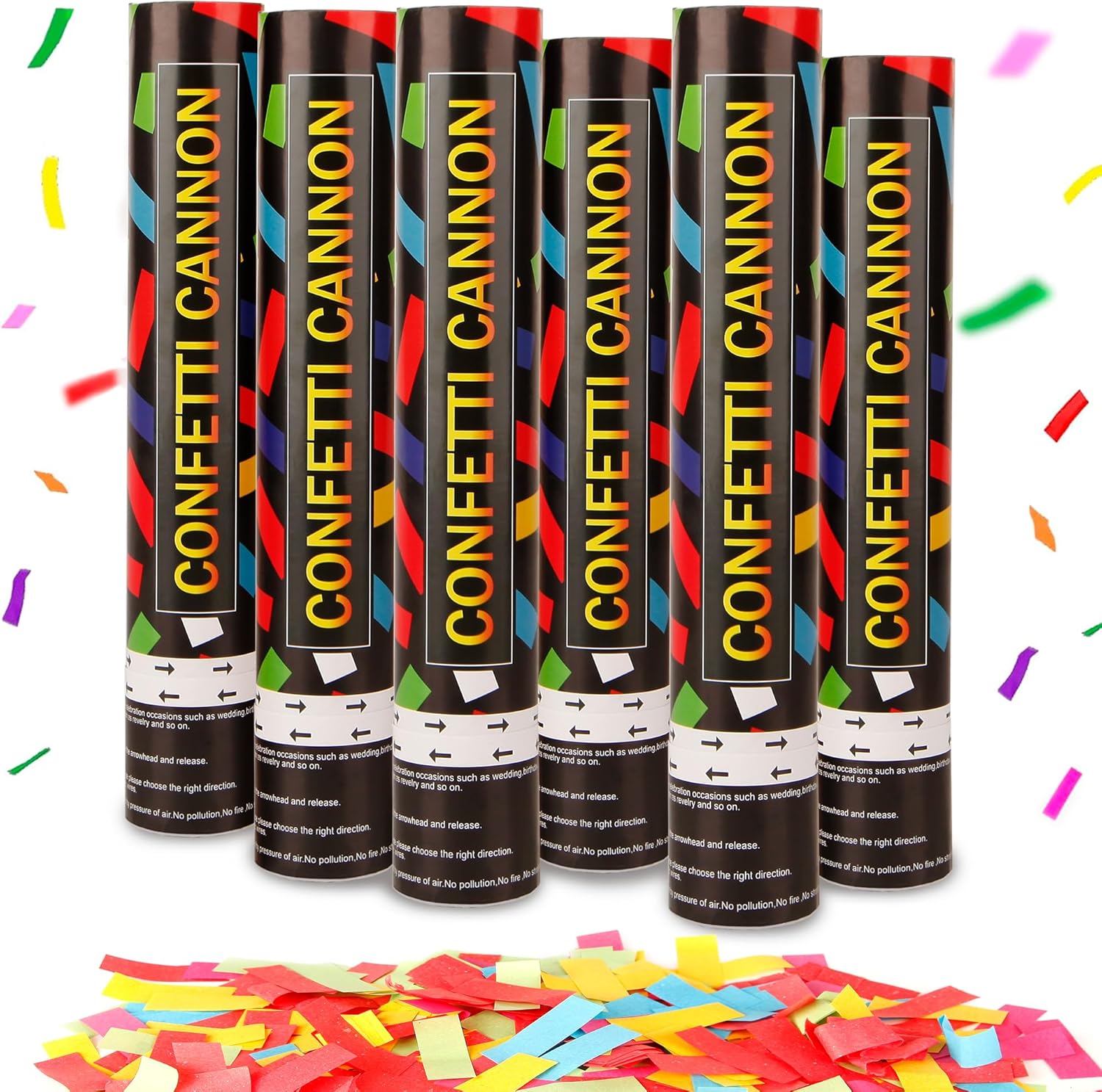 6 Pack 12 Inch Multicolor Confetti Cannon Party Poppers for Wedding Birthday Graduation Celebration