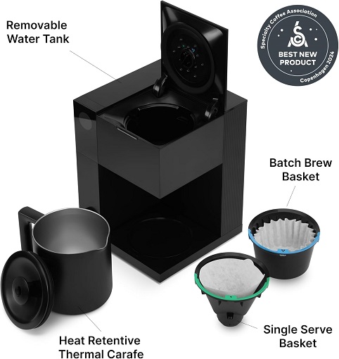 Fellow Aiden Precision Coffee Maker - Sleek black design with a thermal carafe.