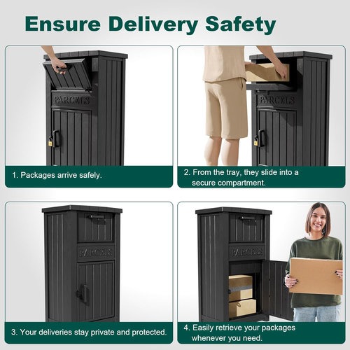 Package Delivery Box for Outside, Large Parcel Drop Box with Lockable Secure, Waterproof and Anti-Theft Storage for Porch, Curbside, House (Black) Buy at Amazon
