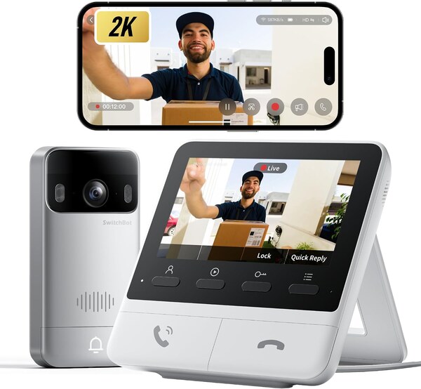 SwitchBot Video Doorbell Camera Wireless with Monitor Pearl Gray