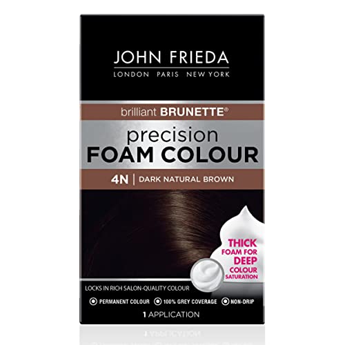 John Frieda Precision Foam Color, Dark Natural Brown 4N, Full-coverage Hair Color Kit, with Thick Foam for Deep Color Saturation