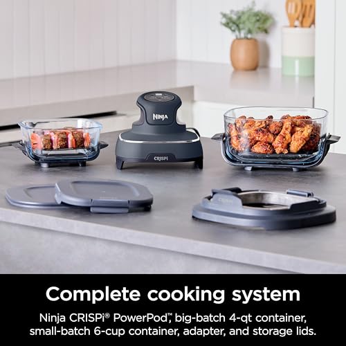 Ninja Crispi 4-in-1 Portable Glass Air Fryer Cooking System with PowerPod – Cyberspace Gray