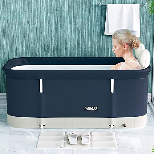 W WEYLAN TEC 47 inch Foldable Bath Tub Wide Bathtub with Bath Pillow Bath Seat Concise No Pump