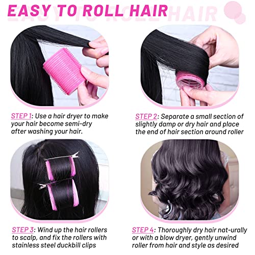 Jumbo Hair Curlers Rollers,24Pcs Big Hair Rollers Set with 12 Hair Curlers Self Grip Holding Rollers and 12 Stainless Steel Duckbill Clips for Long Medium Short Thick Fine Thin Hair Bangs Volume