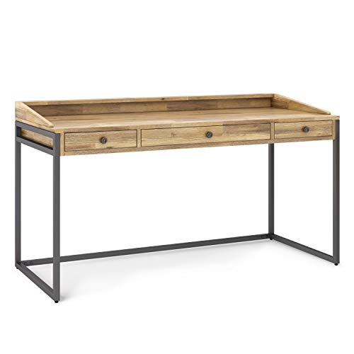 SIMPLIHOME Ralston SOLID WOOD and Metal Modern Inrial 60 inch Wide Home Office Desk, Writing Table, Workstation, Study Table Furniture in Distressed Golden Wheat with 2 Drawerss