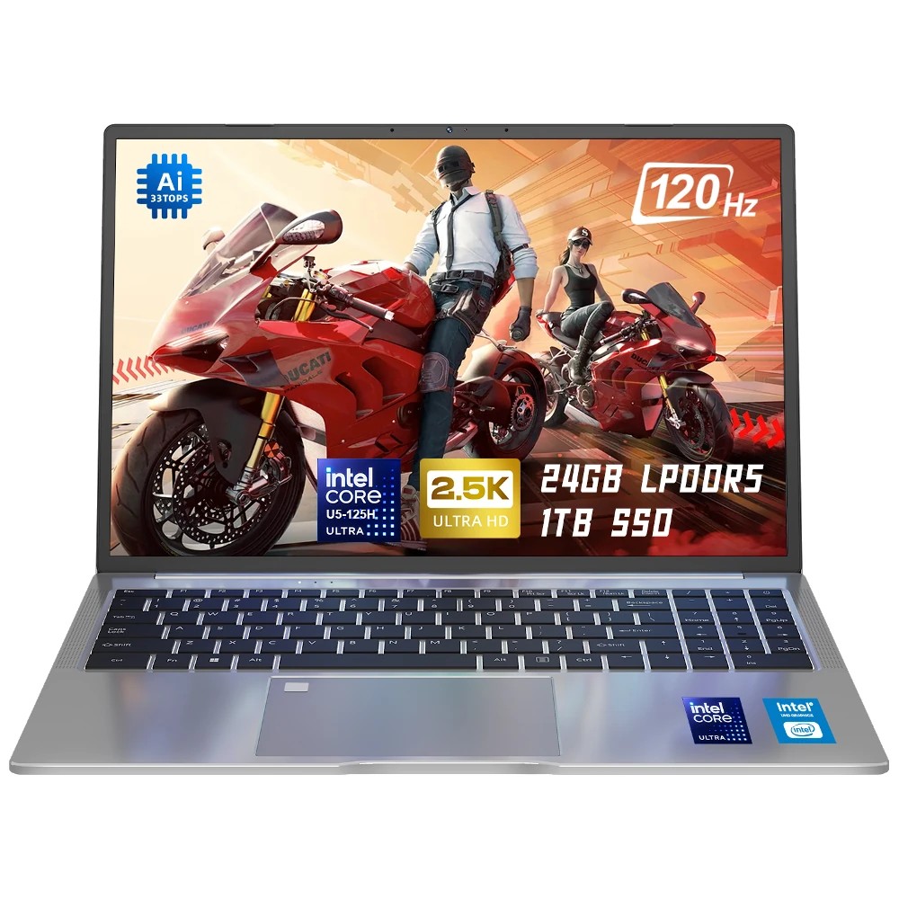 Ninkear N16 Pro Laptop 120Hz 2.5K 16 Inch Intel Core Ultra 5 125H/i7-12700H 14 Cores 18 Threads 16GB DDR4/24GB LPDDR5 1TB SSD Windows 11 WIFI 6 Fingerprint Unlocking Backlit Keyboard Narrow Bezel Notebook