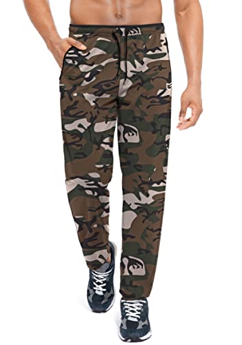 G Gradual Men's Sweatpants with Zipper Pockets Open Bottom Athletic Pants for Men Workout, Jogging, Running, Lounge (Green Camo, Small)