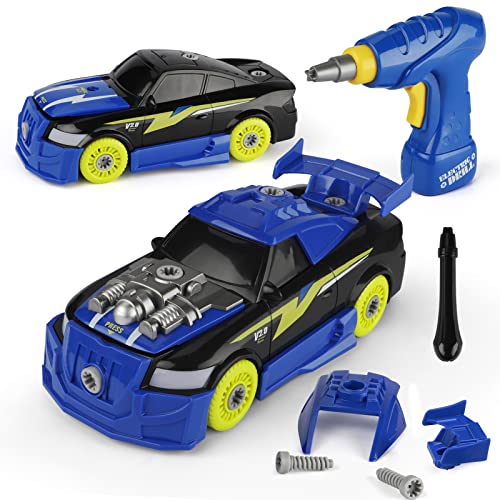 GILOBABY 26 Pieces Take Apart Racing Car Toys, Build Your Own Assembly Vehicle, STEM Building Construction Set with Drill, Sounds & Lights, Birthday Gifts for Children Kids Boys Girls Age 3-5