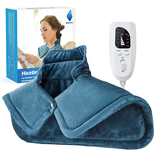 Heating Pad for Neck and Shoulders, 2lb Large Weighted Neck Heating Pad Electric for Neck Shoulder Pain Relief, 6 Heat Settings 4 Auto-Off, Gifts for Women Men Mom Dad, 16"x23" (Blue)