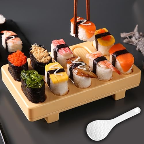 Onigiri Mold, 10 in 1 Nigiri Sushi Mold, Mini Japanese Rice Ball Mold Sushi Maker, 10 Rolls Sushi Press Bento Tool (Yellow)