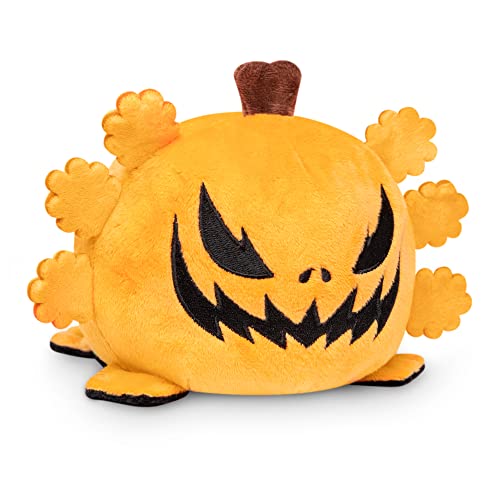 TeeTurtle - The Original Reversible Axolotl Plushie - Black + Pumpkin - Cute Sensory Fidget Stuffed Animals That Show Your Mood - Perfect for Halloween!