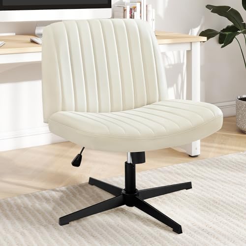 Criss Cross Chair, Cross Legged Office Chair, Wide Comfty Desk Chair, No Wheels Armless Computer Task Chair, Swivel Vanity Home Chair, Height Adjustable
