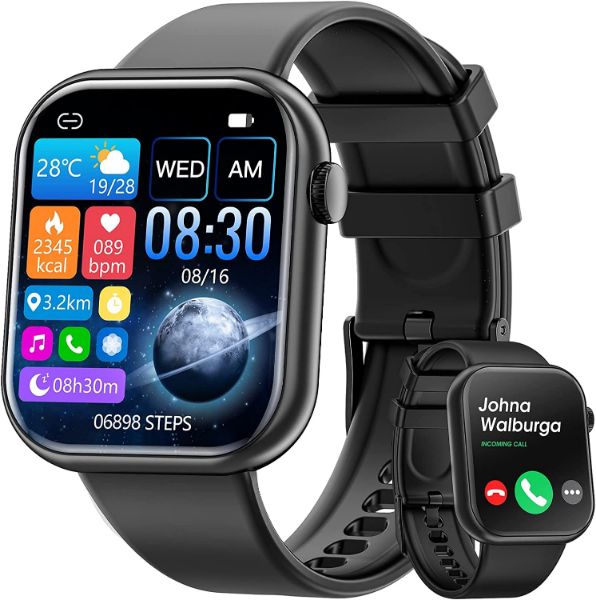 Smartwatch (Answer/Make Calls), 2023 Newest 1.85 Inch Fitness Tracker, Heart Rate/Sleep Monitor/Pedometer/Calories, Multiple Sports Modes, Waterproof Women's Men's Fitness Watch for Android iPhone