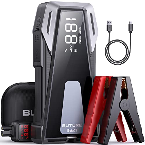 Car Battery Jump Starter 2500A Jump Box (8.5L Gas/8.0L Diesel), Car Jumper Starter Portable Car Jump Starter Battery Pack with Extended Smart Jumper Cables, Quick Charge, Large Display, Lights