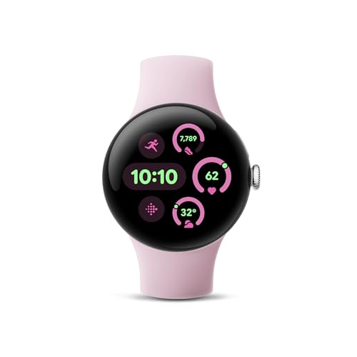 Google Pixel Watch 3 (41mm) Latest Model - Android Smartwatch, Heart Rate Tracking, Fitbit Advanced Running, Fitness Insights, 24-Hour Battery - Polished Silver Aluminum Case - Rose Quartz Band - LTE