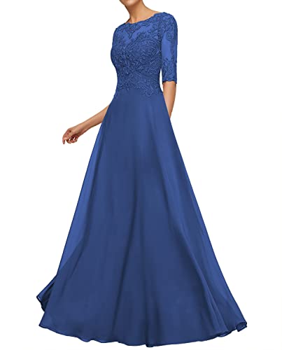 TANPAUL Wedding Guest Dresses for Women Lace Appliques Mother of The Bride Long Evening Short Sleeve Blue