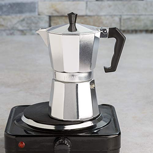Classic Stovetop Espresso and Coffee Maker, Moka Pot for Italian and Cuban Café Brewing, Greca Coffee Maker, Cafeteras, 6 Espresso Cups, Silver Primula