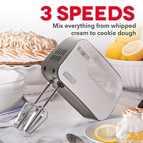 Dash SmartStore Compact Hand Mixer Electric for Whipping + Mixing Cookies, Brownies, Cakes, Dough, Batters, Meringues & More, 3 Speed - Grey