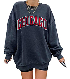 Women's Oversized Sweatshirt CHICAGO Crewneck Long Sleeve Casual Loose Pullover Tops
