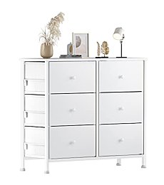 BOLUO White Dresser for Bedroom 6 Drawer Organizers Fabric Storage Chest Tower Small Dressers Unit for Closet Nursery Hallway Office, Kids and Adult Modern