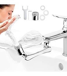 1440° Faucet Extender for Bathroom Sink, 1080° Swivel Robotic Arm & 360° Faucet Aerator, 2 Mode Splash Filter Extension, Replaceable Aerator for Kitchen and Bathroom Faucets (1 Pack & Faucet Aerator)