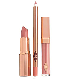 Pillow Talk Full Size Lip Kit - Lip Liner, Lipstick, and Lip Gloss by Charlotte Tilbury. A universally flattering nude-pink lip kit for creating a variety of looks, from natural to glamorous.