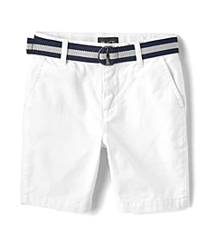 The Children's Place Boys' Stretch Chino Shorts, White, 12,boys,Belted Chino Shorts,Simply White,12