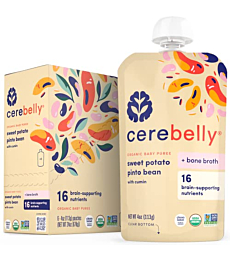 Cerebelly Baby Food Pouches – Sweet Potato Pinto Bean + Chicken Bone Broth (6 Count) - Healthy Kids Snacks - Veggie Purees - 16 Brain-supporting Nutrients from Superfoods, No Added Sugar