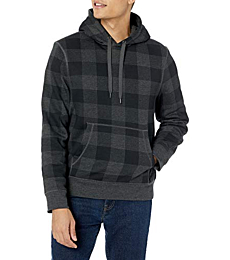 Amazon Essentials Men's Sherpa-Lined Pullover Hoodie Sweatshirt, Charcoal, Buffalo Plaid, XX-Large