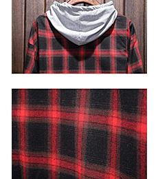 Lavnis men's plaid hooded shirt jacket in classic red buffalo check